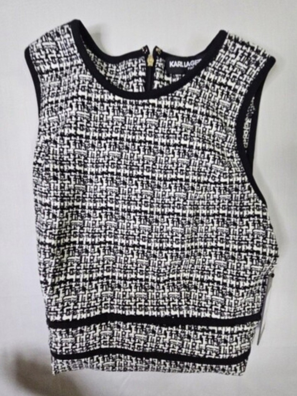 Designer Karl Lagerfeld Black and White Tweed Midi Dress with Gold Buttons. NWOT - Picture 4 of 6